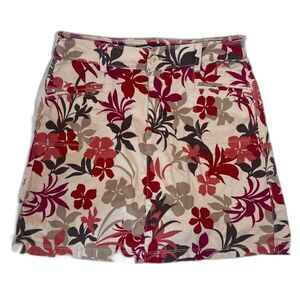 Croft & Barrow Tropical Red Floral Print Cotton Khaki‎ Skort Skirt Size 8 Petite
